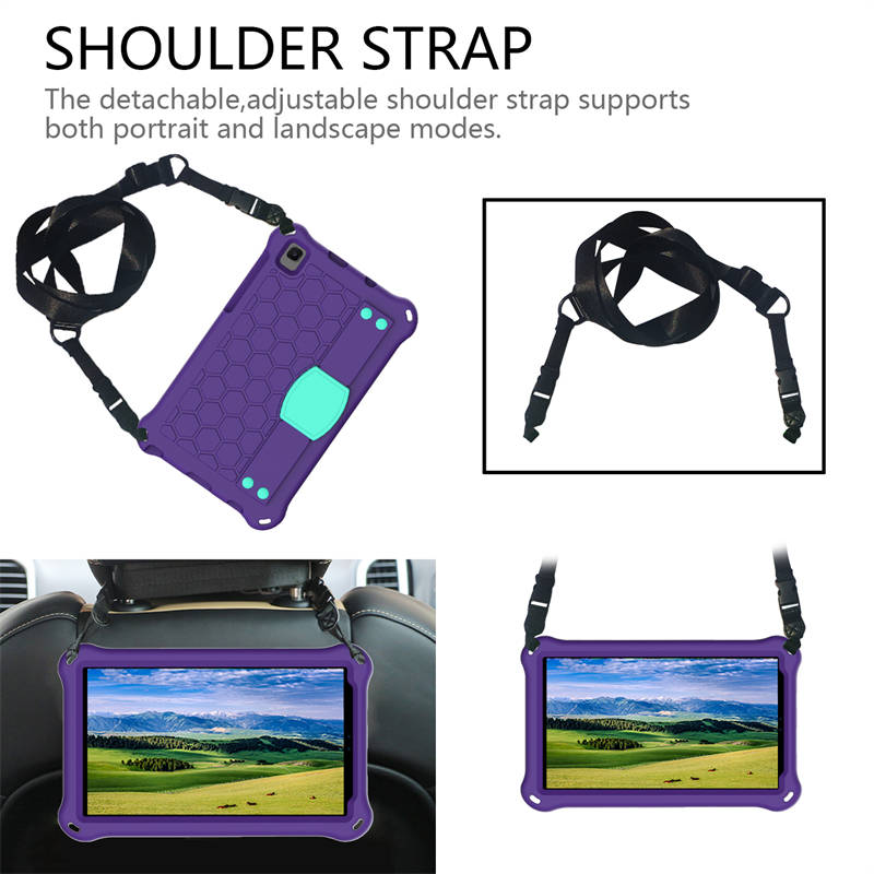 Hive Tablet Case For SamSung Tab A7 Lite 8.7(T220/T225) 2021/Tab A8 (P200/P225) 2019 Durable Stand Cover With Shoulder Strap-PurpleAqua