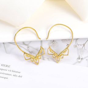 Simple Lacework Hoop Earrings-Gold