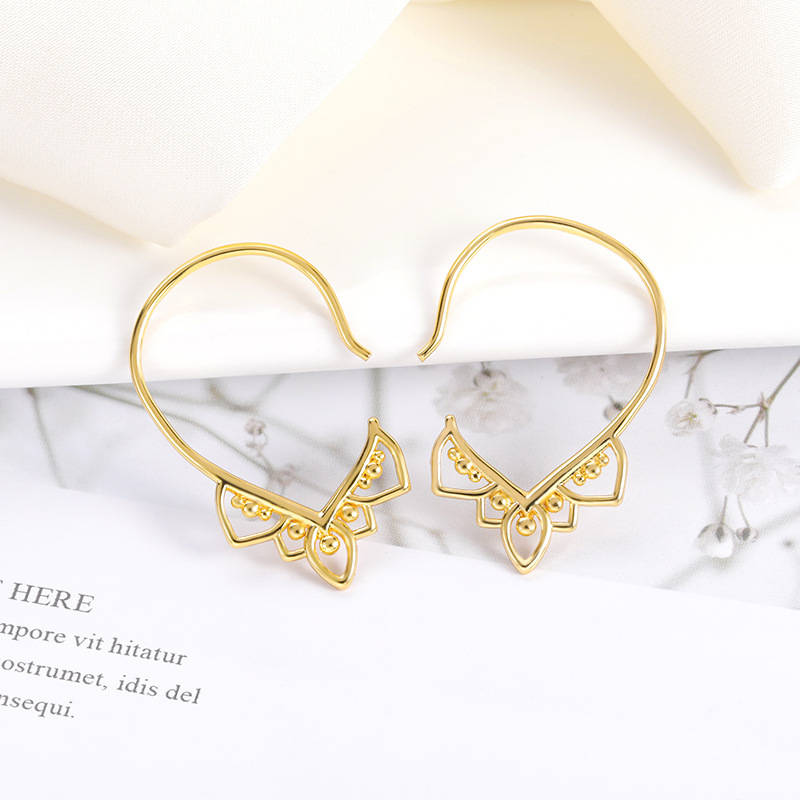 Simple Lacework Hoop Earrings-Gold