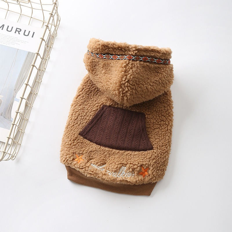 Dog Fleece Coat Hoodie Ultra Warm Thick Winter Jacket for Puppy-Coffee