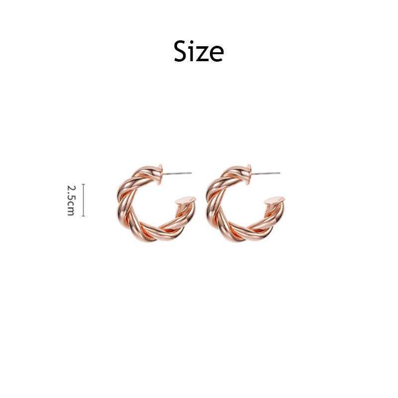 14K Gold Plated Twisted Rope Round Hoop Earrings Gift for Women-RoseGold