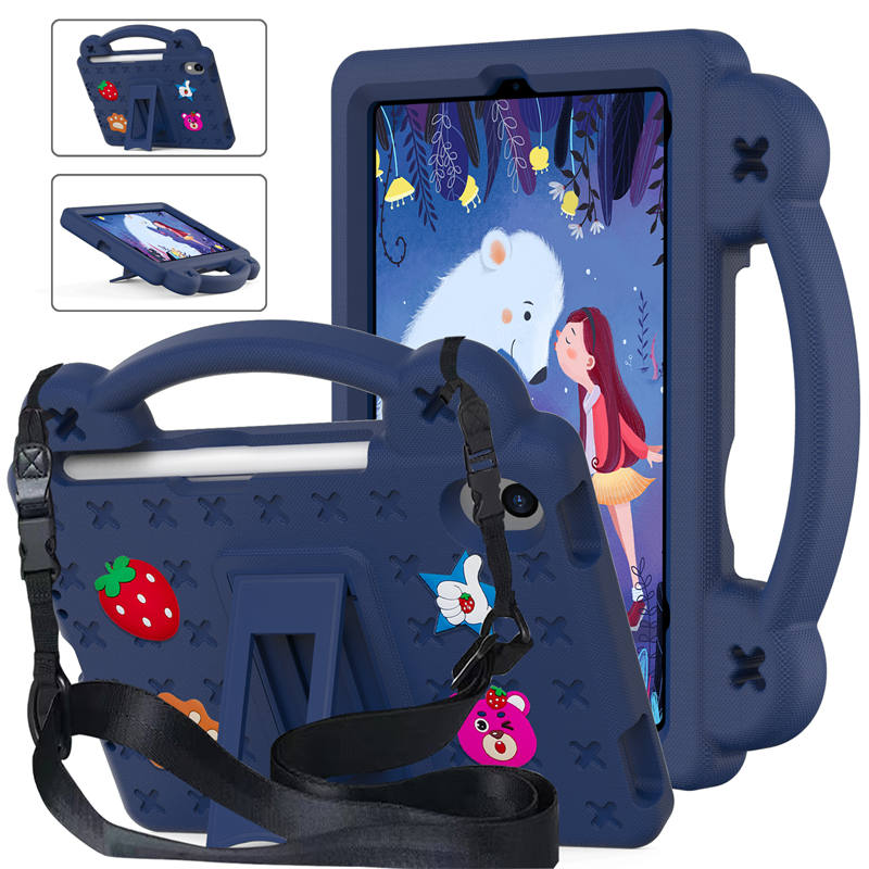 Strawberry iPad Mini 6 Case 8.3 Inch Shockproof Cover with Handle Band Shoulder Strap-NavyBlue