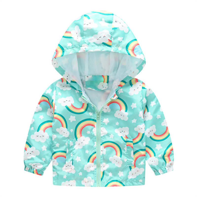 Toddler Boys Girls Cartoon Print Zip Jacket Hooded Trench Kids Casual Coats-5