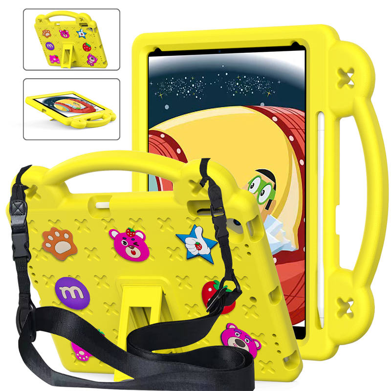 Strawberry iPad Case Silicone Shockproof with Handle for iPad 10.2 inch 2021/2020/2019-Yellow