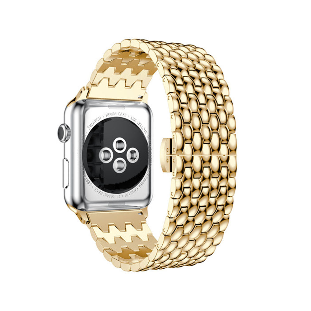 Dragon Leather Metal Watch Band For Apple Watch SE/6/5/4/3/2/1(Gold)