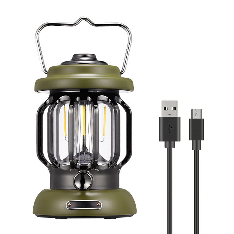 Retro Camping Lantern Type C Rechargeable for Outdoors Home Decor-Army Green