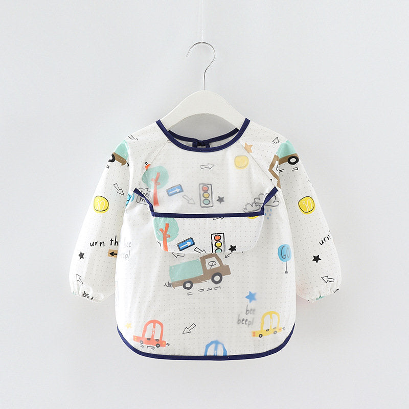 Kids Waterproof Art Smock Cartoon Long Sleeve Aprons with Bib-Car