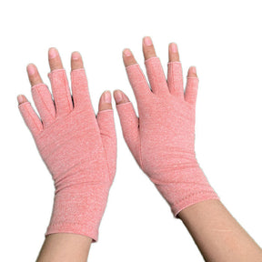 Winter Half Finger Outdoor Sport Driving Riding Cotton Breathable Gloves-Hemp Pink-LYX-08062-2