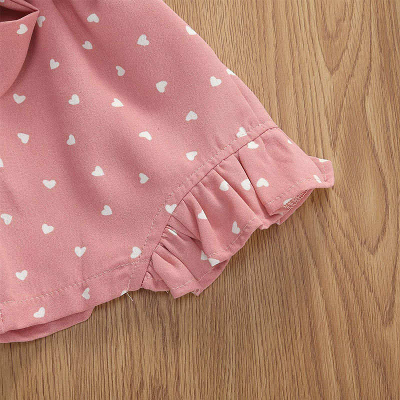Baby Girl Clothes Self Tie Sleeveless Romper Heart Shape Print Jumpsuit-Pink