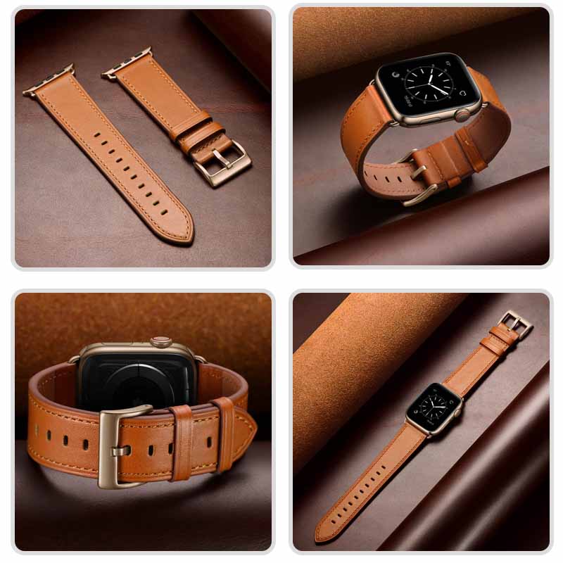 Classic Watchband Cowhide Suitable for iWatch Ultra Series 8 SE 7 6 5 4 3 2 1-Black-Brown