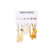 6 Pairs Fashion Earrings Set with Tassel Dangle Hoop Earrings Colorful Statement Earrings Studs-(Style 10)