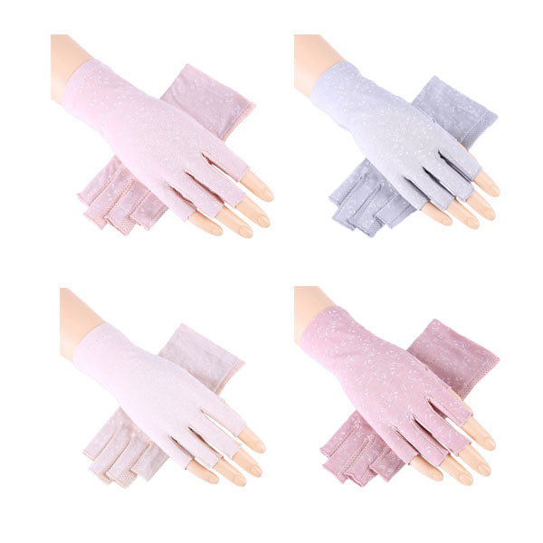 4 Pairs Women Gloves Summer Sunscreen Fingerless Gloves UV Protection Half Finger Gloves-C