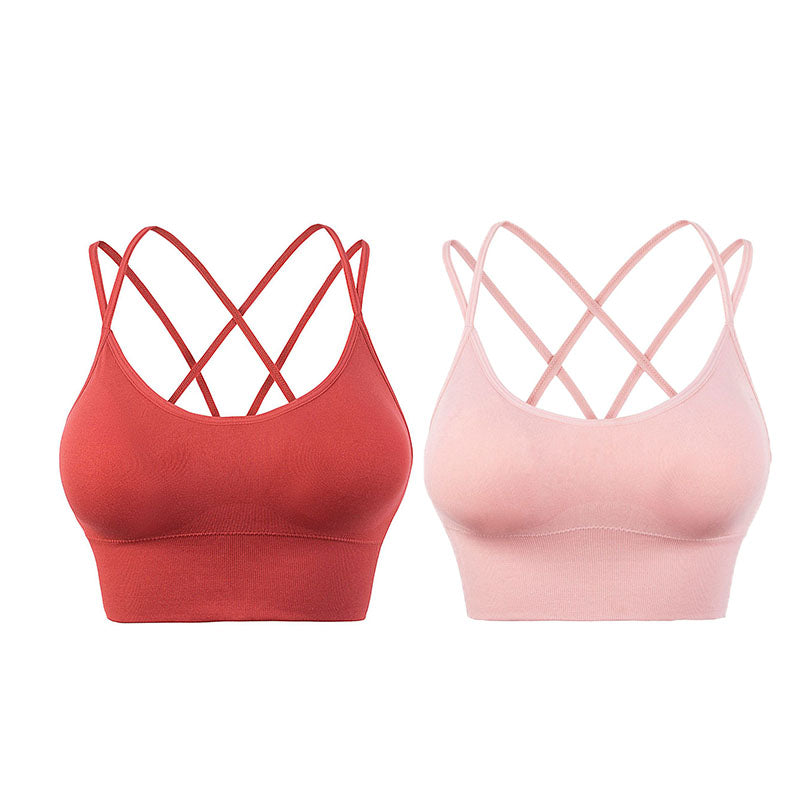 2 Pcs Cross Back Sports Bras Padded Low Impact Vest for Running-Set5
