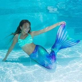 Kids Atlantis Mermaid Tails For Swimming Swimsuit With Flippers-Azure