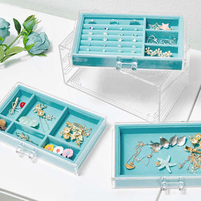 Jewelry Boxes for Women with 3 Drawers Velvet Jewelry Organizer for Earring Necklace Storage-Blue