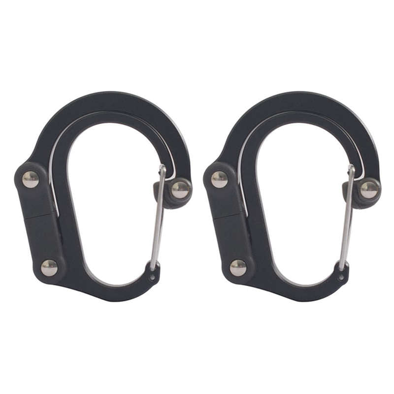 2Pcs Medium Carabiner Clip D Ring Hook for Camping Hiking-Black