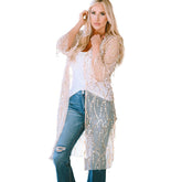 Womens Sequin Cardigan Long Lightweight Loose Thin Coat for Evening Prom-Off White