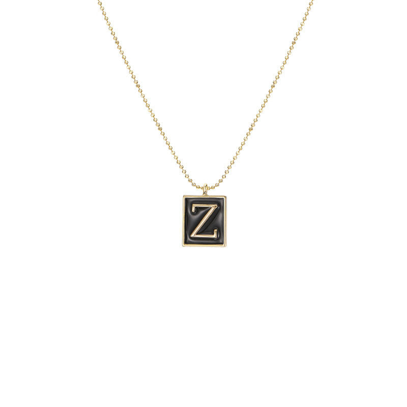 English Letters Oil Drop Pendant Necklace As Gift For Men Women-Z