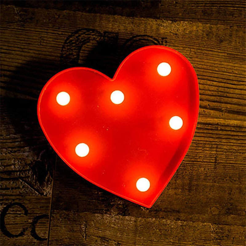 LED Marquee Lights Heart Shaped for Night Light Wedding Birthday Party Battery Powered Christmas Lamp Home Bar Decoration -Red