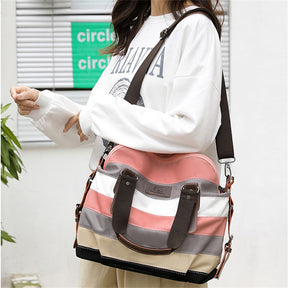 Canvas Handbag Multi-Color Striped Shoulder Bag for Women-Fashion