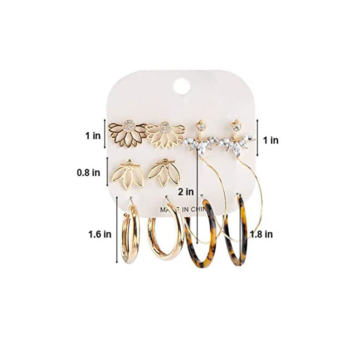 6 Pairs Fashion Earrings Set with Tassel Dangle Hoop Earrings Colorful Statement Earrings Studs-(Style 12)