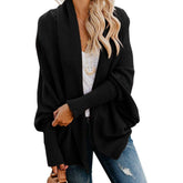 Women's Batwing Knitted Oversized Slouchy Solid Cardigan Sweater Knit Outwear-Black