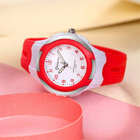 Kids Waterproof Learning Time Wrist Watch-Red