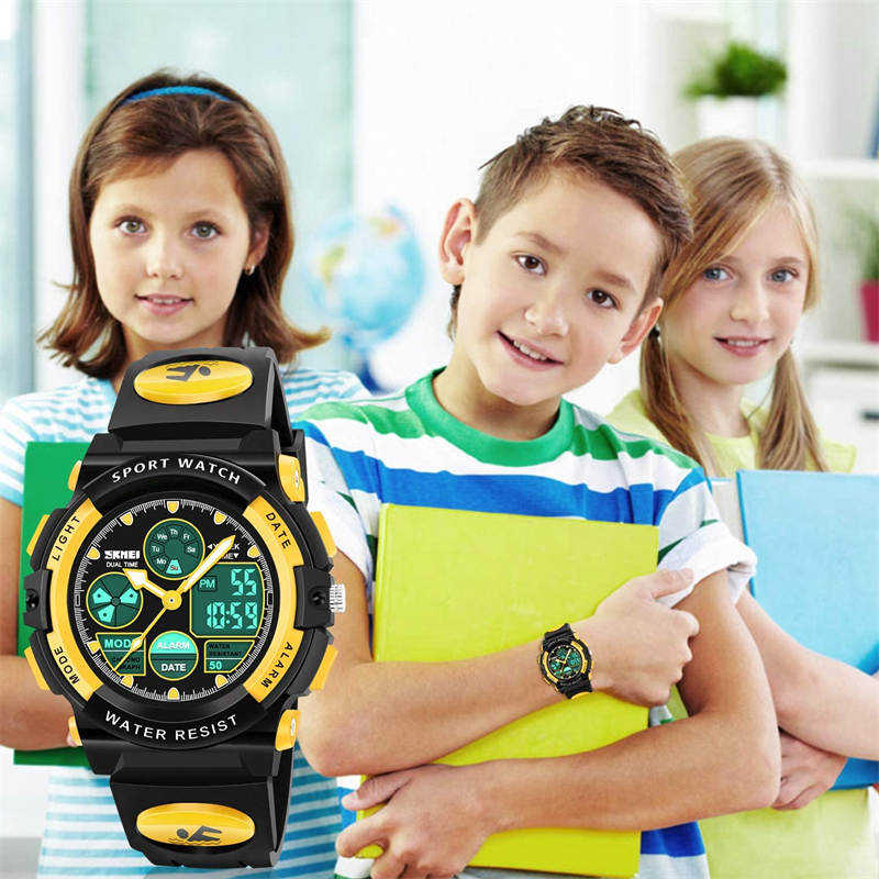 LED Multi Function Sports Waterproof Watch for Kids-Yellow