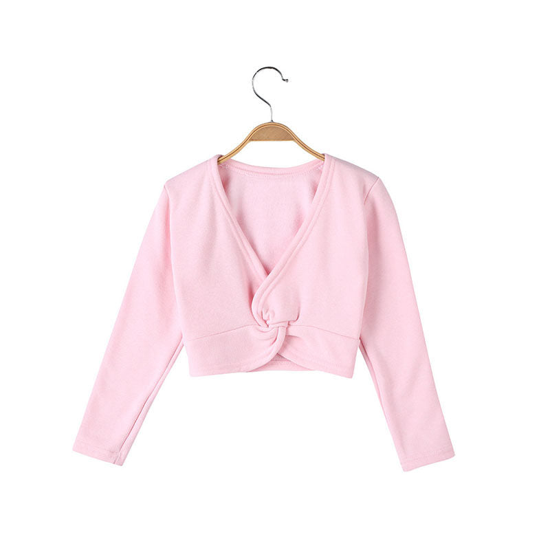 Kids Long Sleeve Wrap Tops Leotards for Girls Dance Ballet Cardigan Bolero-Pink