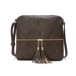 Lightweight Medium Crossbody Bag with Tassel-Coffee