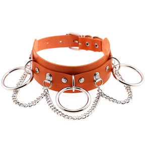 Pu Leather Choker with Black Punk Rock Rivet Collar-Orange