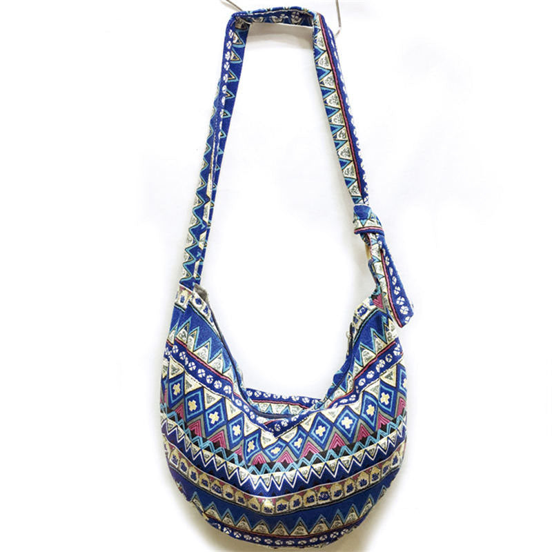 Womens Sling Crossbody Bag Ethnic Print Shoulder Bag with Adjustable Strap-F