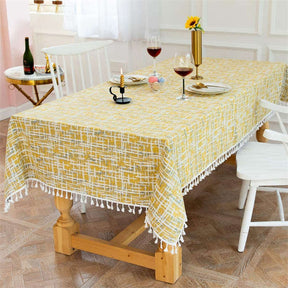 Tassel Cotton Linen Tablecloths Dustproof Table Cover for Kitchen Dinning Room Party-Yellow