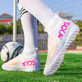 Hightop Soccer Boots Spikes Shoes Unisex Outdoor Indoor Sneaker-2White