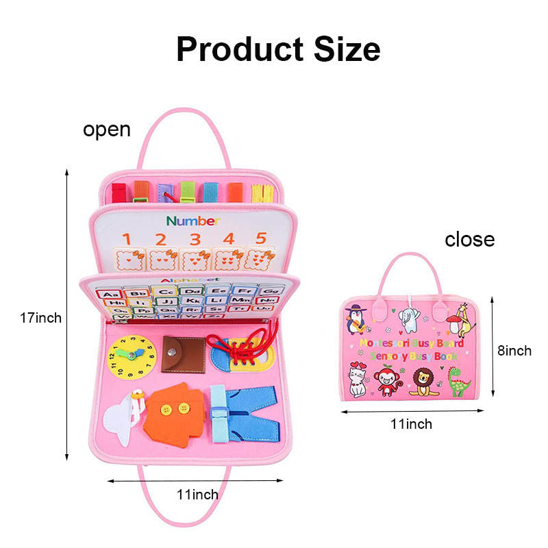 Busy Board Educational Sensory Toys Toddler  for 3-6 Year Old Boys Girls-Pink