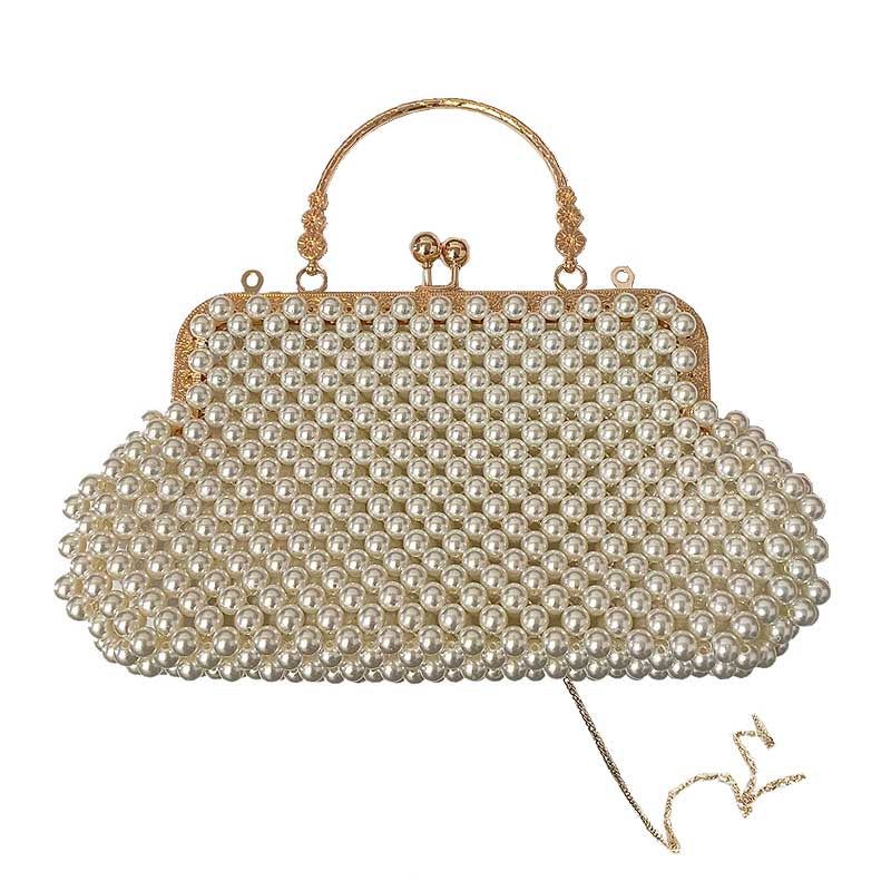 Women Pearl Clutch Bag Evening Bag with Chain Beaded Handbag for Party Prom Wedding