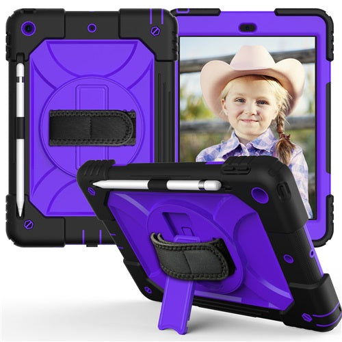 Rainbow iPad Case Armor Cover With Pencil Holder For iPad 7 10.2 2019-Black&Purple