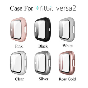 Watch Case For Fitbit Versa 2 Matt PC HD Tempered Glass Cover - White