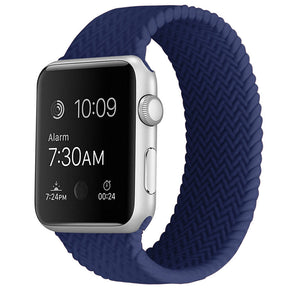 Soft Silicone Solo Loop Braided Wristbands Replacement Strap for iWatch Series SE/6/5/4/3/2/1-SeaBlue