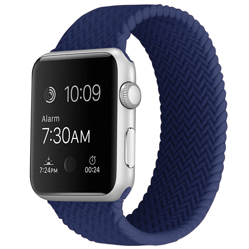 Soft Silicone Solo Loop Braided Wristbands Replacement Strap for iWatch Series SE/6/5/4/3/2/1-SeaBlue