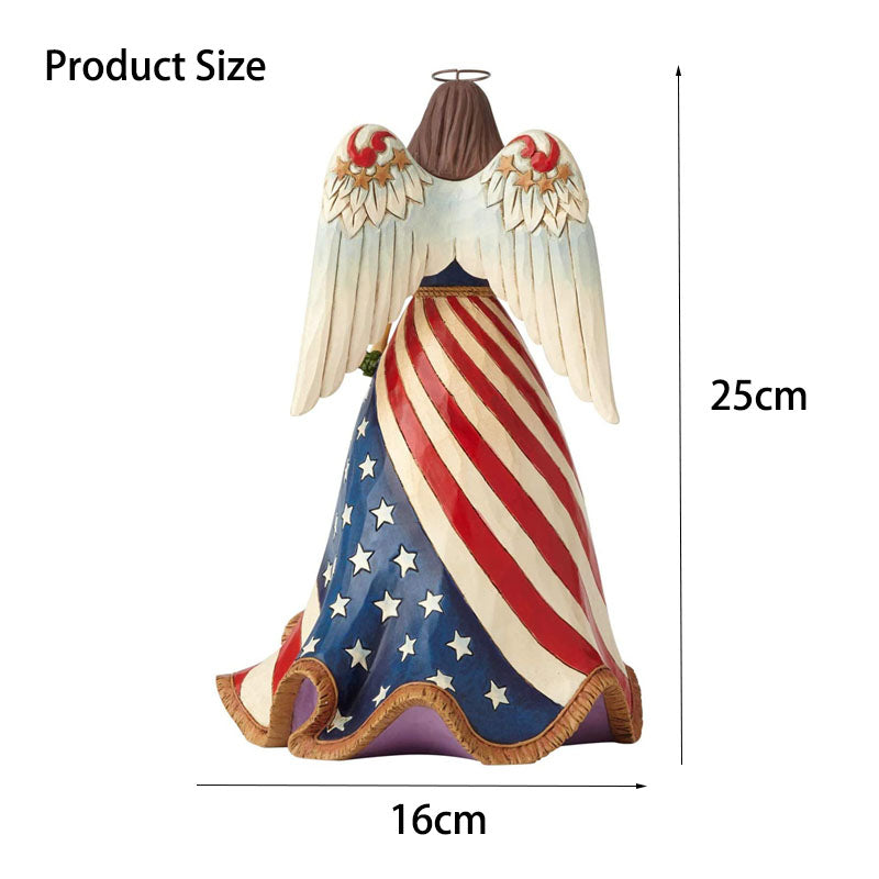 25cm Height Patriotic Angel with Flag Dress Figurine Garden Gardening Home Resin Decoration