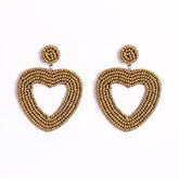 Heart Hoop Dangle Beaded Earrings-Gold