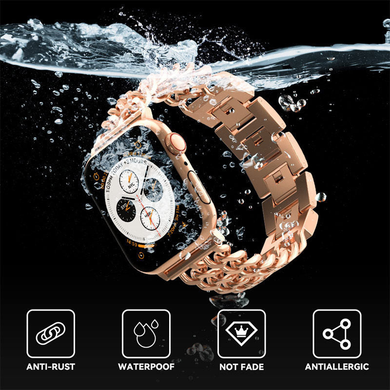 Metal Watch Band Double Chain Alloy Trendy Design for Apple Watch-Rose Gold