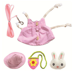 Pet Clothes Cartoon Pattern Lop Rabbit Decoration Clothing-Pink Set