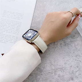 Litchi Grained Leather Band with Magnetic Buckle for Apple Watch-White