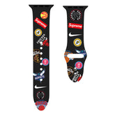 Soft Silicone Watch Bands Pattern Printed Band for iWatch Series6/5/4/3/2/1/SE-NBABlack