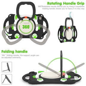 CatB Silicone Case For iPad Mini 5 4 3 2 1 Shockproof Shoulder Strap Handle Stand-Black Green