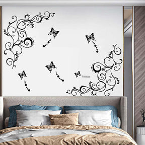 Removable DIY Black Nursery Flowers Vine And Butterfly Wall Corner Sticker for Home Decorations