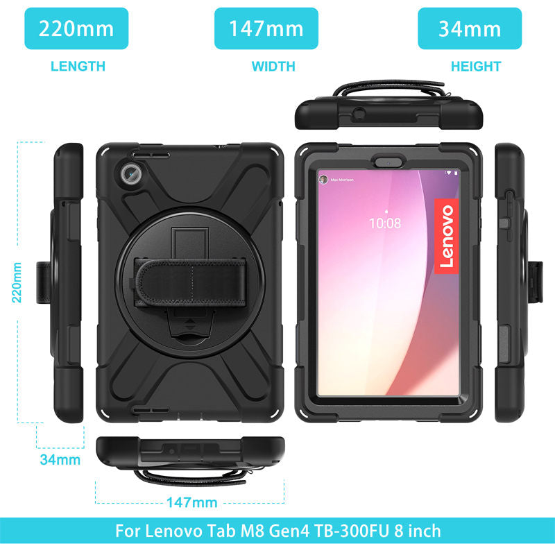 Tablet Case Heavy Duty with Swivel Stand for Lenovo Tab M8 4th Gen-Black