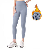 Womens Fleece Yoga Pant High Waisted Tummy Control Athletic Leggings-Light Blue